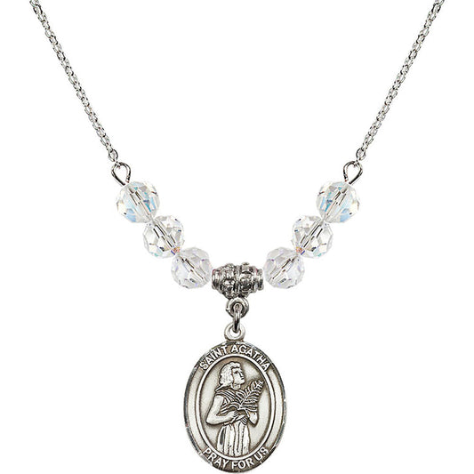 Sterling Silver Saint Agatha Birthstone Necklace with Crystal Beads - 8003