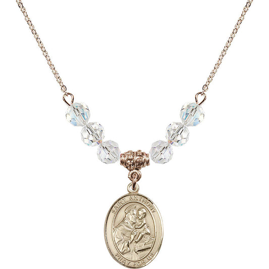 14kt Gold Filled Saint Anthony of Padua Birthstone Necklace with Crystal Beads - 8004