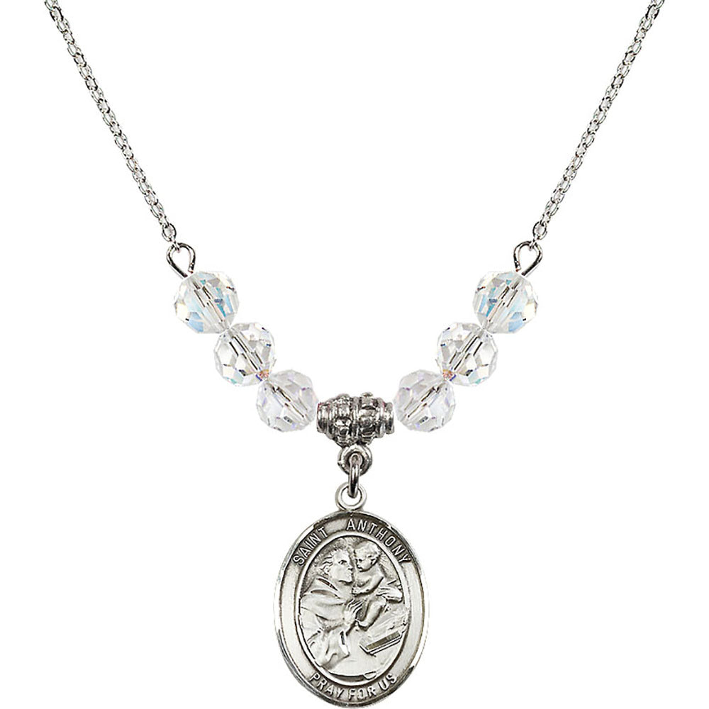 Sterling Silver Saint Anthony of Padua Birthstone Necklace with Crystal Beads - 8004