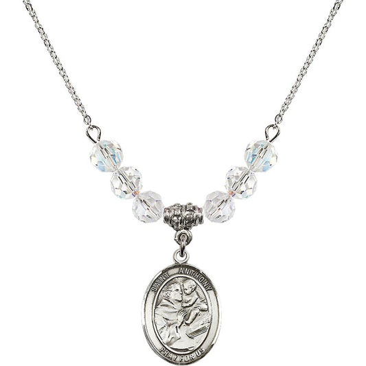 Sterling Silver Saint Anthony of Padua Birthstone Necklace with Crystal Beads - 8004