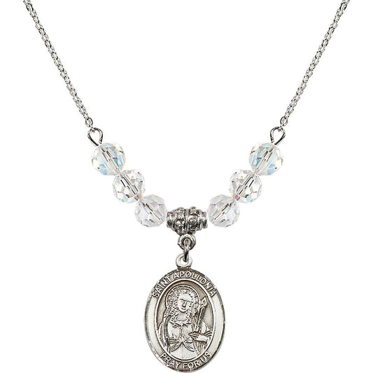 Sterling Silver Saint Apollonia Birthstone Necklace with Crystal Beads - 8005