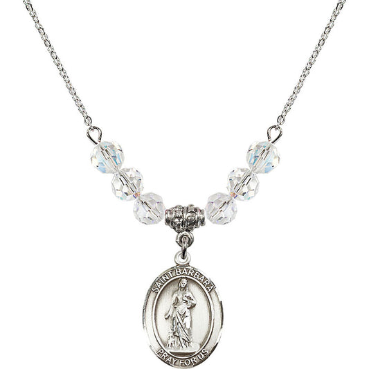 Sterling Silver Saint Barbara Birthstone Necklace with Crystal Beads - 8006
