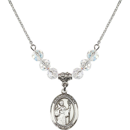 Sterling Silver Saint Augustine Birthstone Necklace with Crystal Beads - 8007