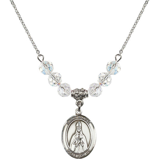 Sterling Silver Saint Blaise Birthstone Necklace with Crystal Beads - 8010