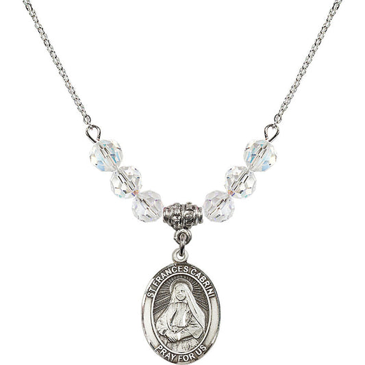 Sterling Silver Saint Frances Cabrini Birthstone Necklace with Crystal Beads - 8011