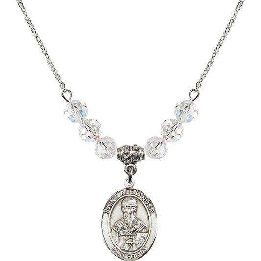 Sterling Silver Saint Alexander Sauli Birthstone Necklace with Crystal Beads - 8012