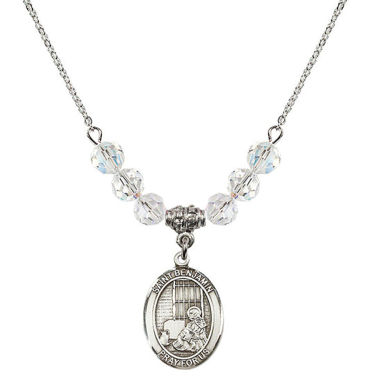 Sterling Silver Saint Benjamin Birthstone Necklace with Crystal Beads - 8013