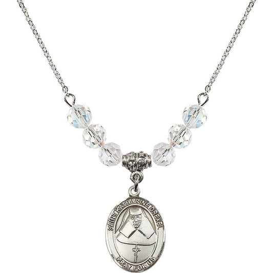 Sterling Silver Saint Katharine Drexel Birthstone Necklace with Crystal Beads - 8015