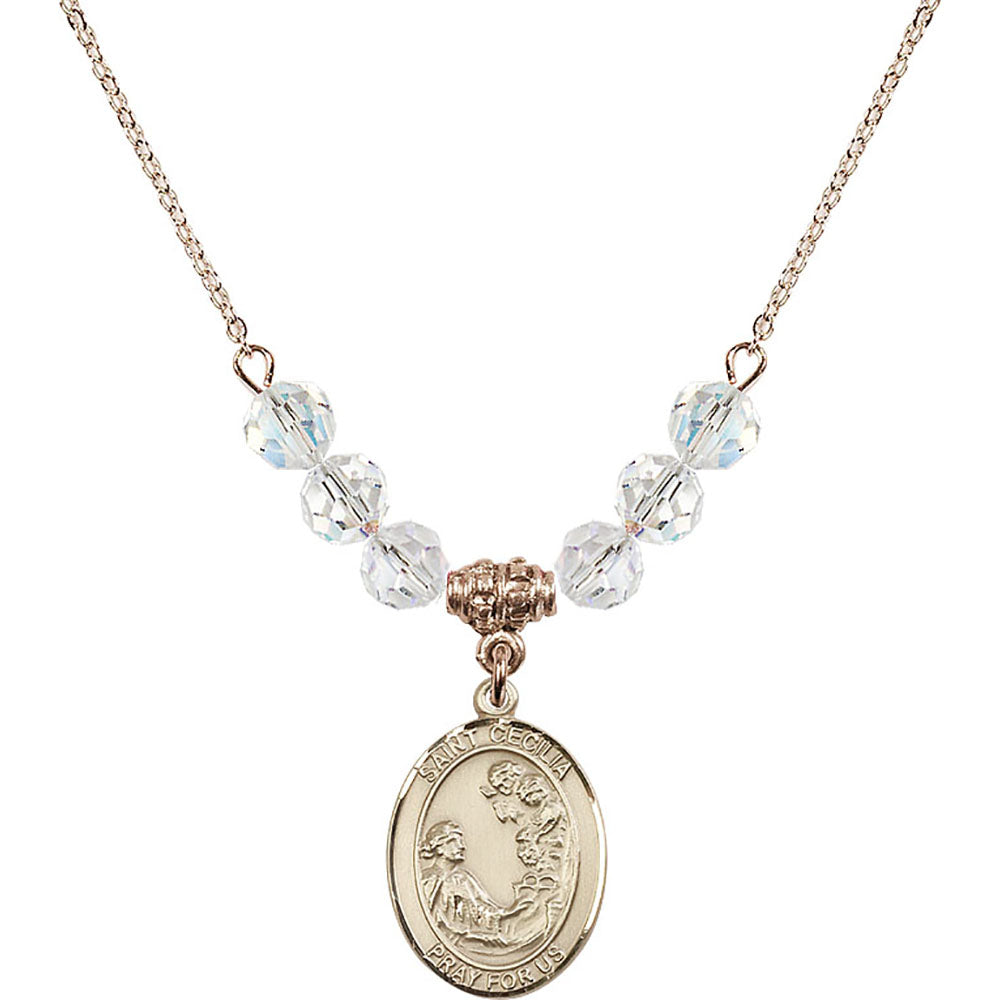 14kt Gold Filled Saint Cecilia Birthstone Necklace with Crystal Beads - 8016