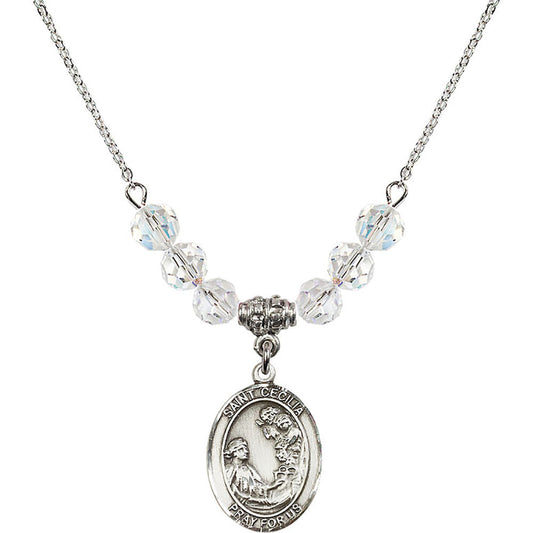 Sterling Silver Saint Cecilia Birthstone Necklace with Crystal Beads - 8016