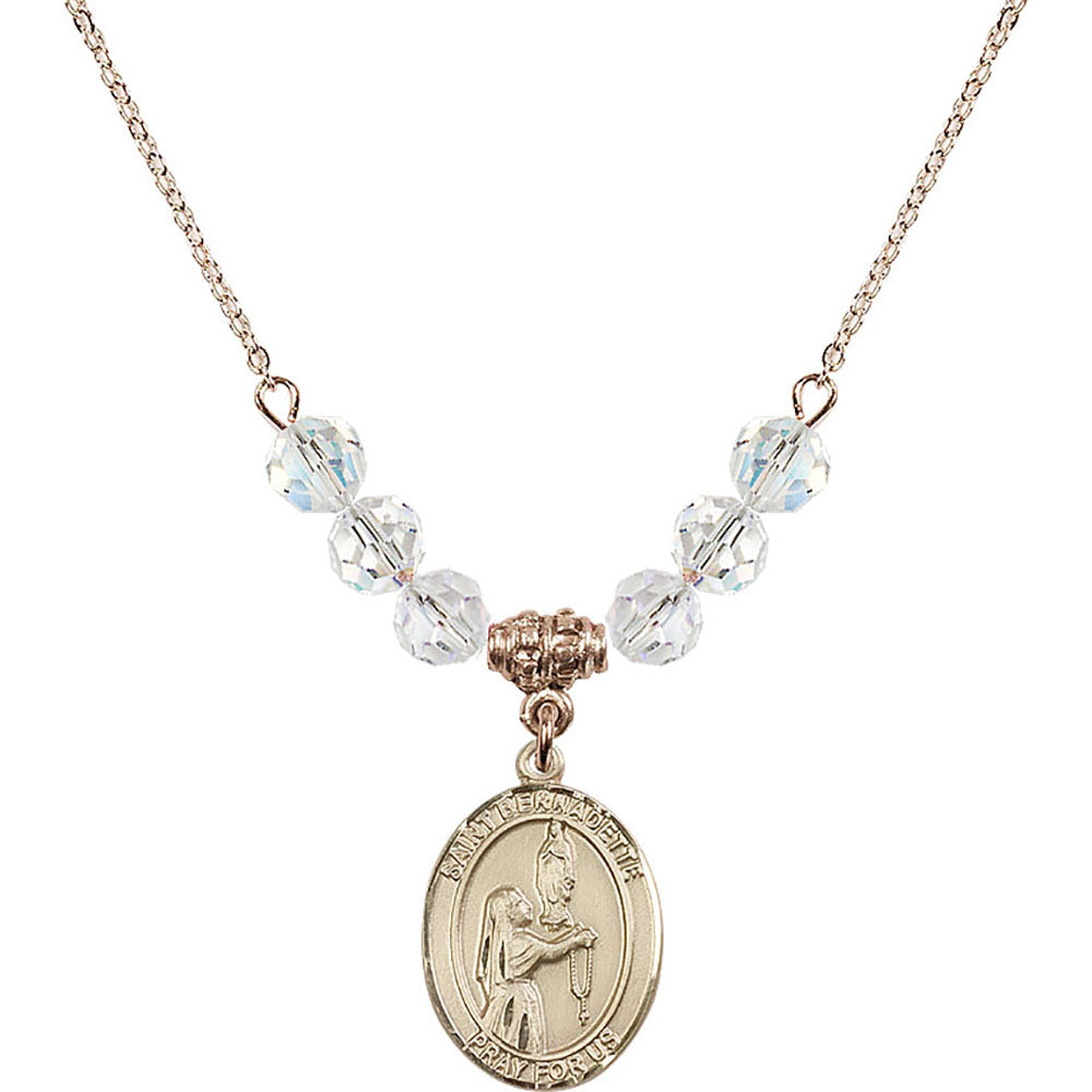 14kt Gold Filled Saint Bernadette Birthstone Necklace with Crystal Beads - 8017