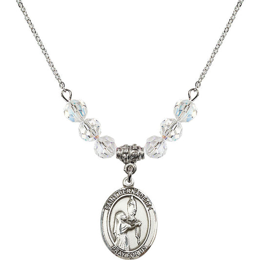 Sterling Silver Saint Bernadette Birthstone Necklace with Crystal Beads - 8017