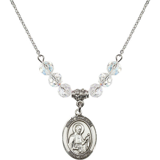 Sterling Silver Saint Camillus of Lellis Birthstone Necklace with Crystal Beads - 8019