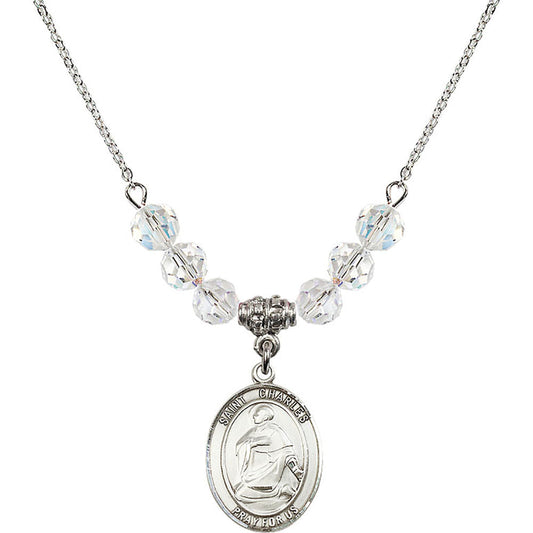 Sterling Silver Saint Charles Borromeo Birthstone Necklace with Crystal Beads - 8020