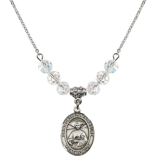 Sterling Silver Saint Catherine Laboure Birthstone Necklace with Crystal Beads - 8021