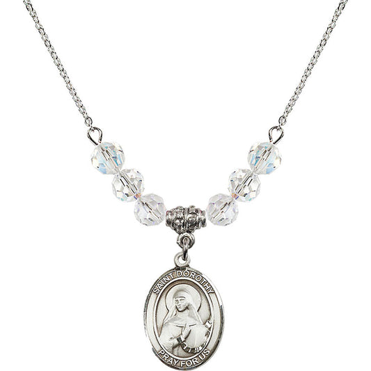 Sterling Silver Saint Dorothy Birthstone Necklace with Crystal Beads - 8023