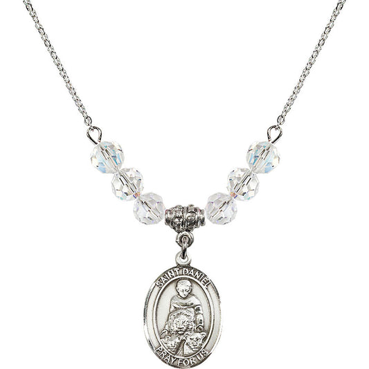 Sterling Silver Saint Daniel Birthstone Necklace with Crystal Beads - 8024