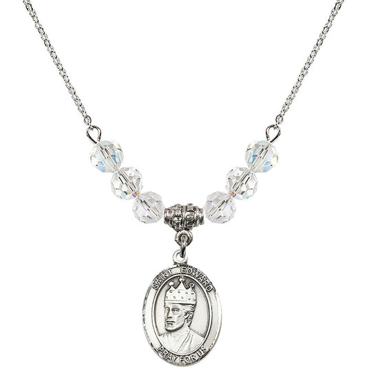 Sterling Silver Saint Edward the Confessor Birthstone Necklace with Crystal Beads - 8026