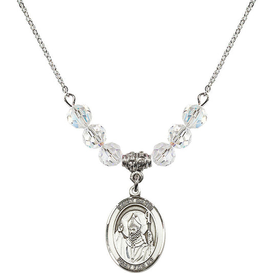 Sterling Silver Saint David of Wales Birthstone Necklace with Crystal Beads - 8027