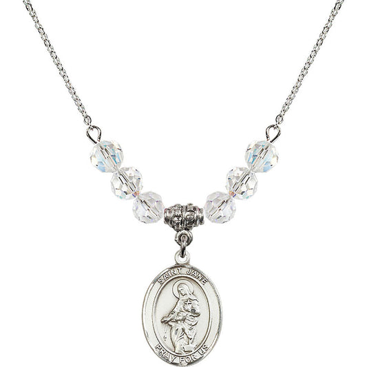 Sterling Silver Saint Jane of Valois Birthstone Necklace with Crystal Beads - 8029