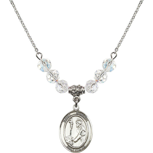 Sterling Silver Saint Dominic de Guzman Birthstone Necklace with Crystal Beads - 8030