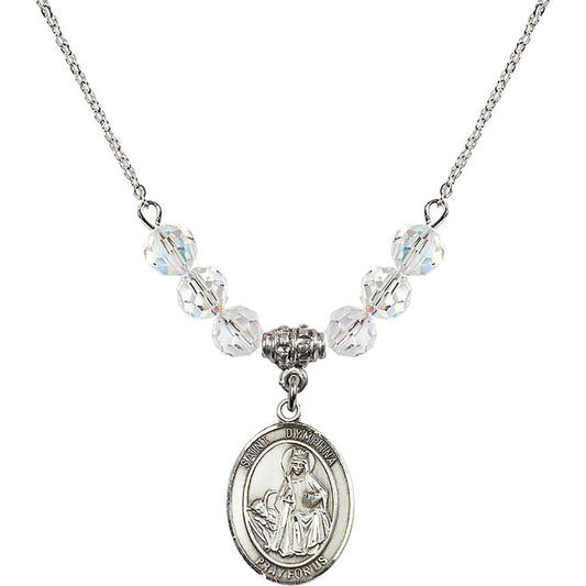 Sterling Silver Saint Dymphna Birthstone Necklace with Crystal Beads - 8032