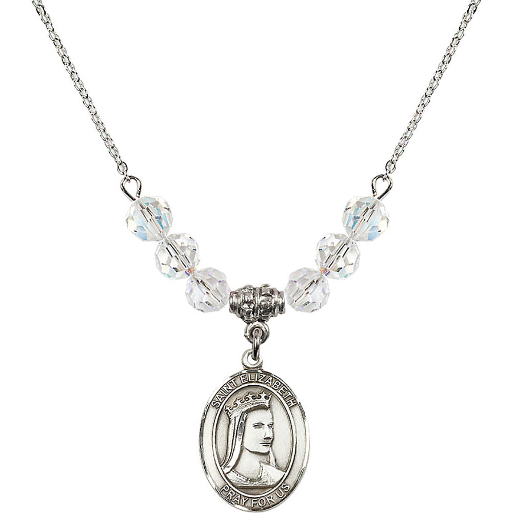 Sterling Silver Saint Elizabeth of Hungary Birthstone Necklace with Crystal Beads - 8033
