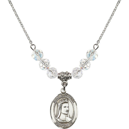 Sterling Silver Saint Elizabeth of Hungary Birthstone Necklace with Crystal Beads - 8033