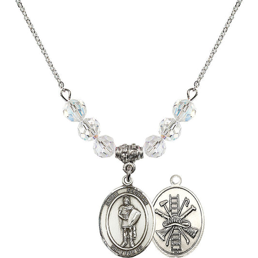 Sterling Silver Saint Florian/Firefighter Birthstone Necklace with Crystal Beads - 8034