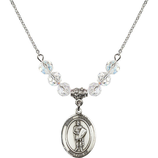 Sterling Silver Saint Florian Birthstone Necklace with Crystal Beads - 8034