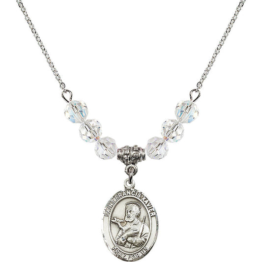 Sterling Silver Saint Francis Xavier Birthstone Necklace with Crystal Beads - 8037