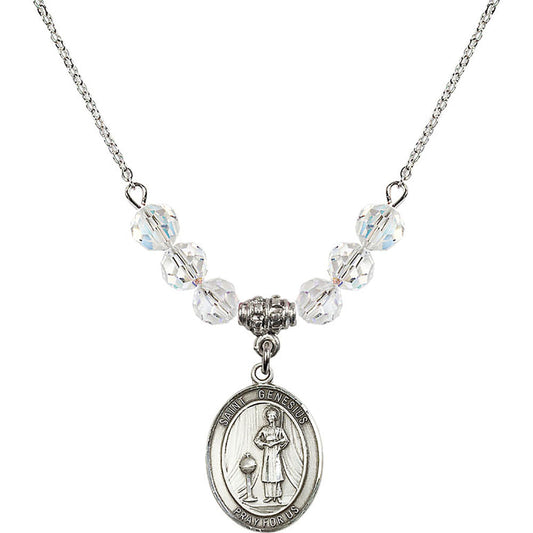Sterling Silver Saint Genesius of Rome Birthstone Necklace with Crystal Beads - 8038