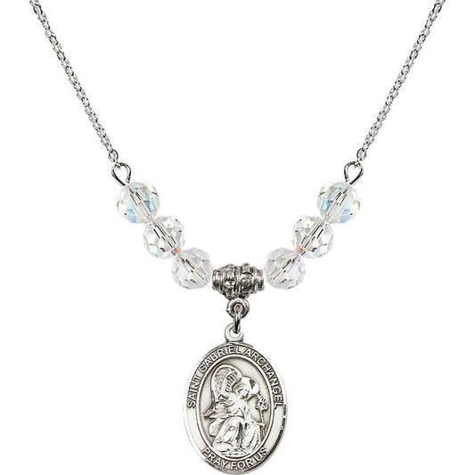 Sterling Silver Saint Gabriel the Archangel Birthstone Necklace with Crystal Beads - 8039