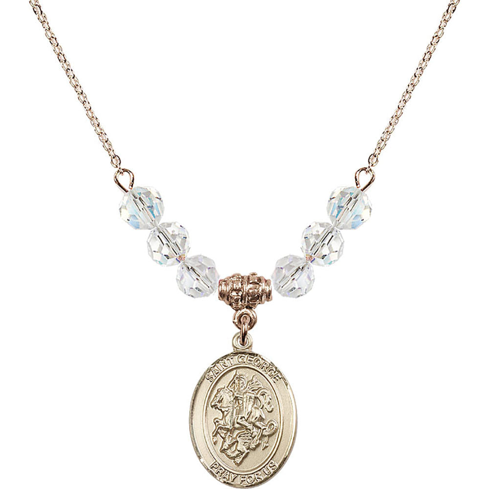 14kt Gold Filled Saint George Birthstone Necklace with Crystal Beads - 8040
