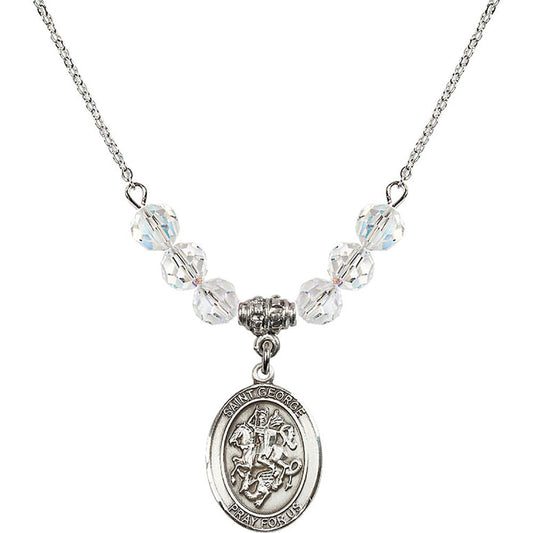 Sterling Silver Saint George Birthstone Necklace with Crystal Beads - 8040