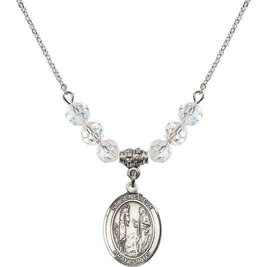 Sterling Silver Saint Genevieve Birthstone Necklace with Crystal Beads - 8041