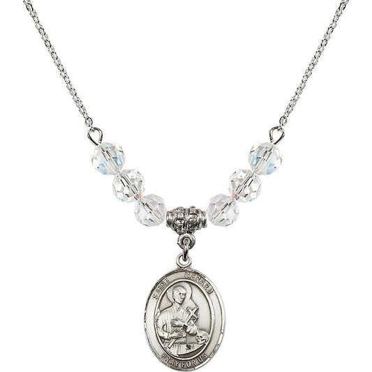Sterling Silver Saint Gerard Majella Birthstone Necklace with Crystal Beads - 8042