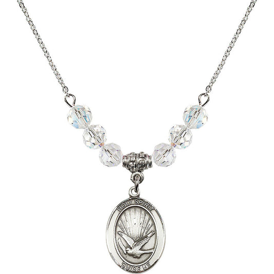 Sterling Silver Holy Spirit Birthstone Necklace with Crystal Beads - 8044