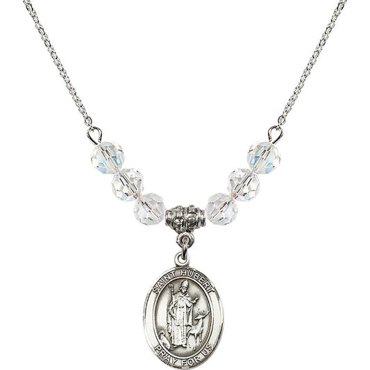 Sterling Silver Saint Hubert of Liege Birthstone Necklace with Crystal Beads - 8045