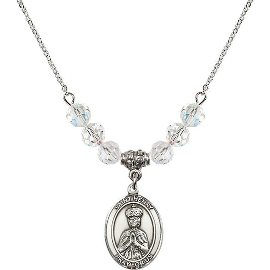 Sterling Silver Saint Henry II Birthstone Necklace with Crystal Beads - 8046