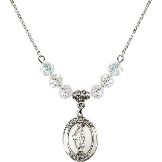 Sterling Silver Saint Gregory the Great Birthstone Necklace with Crystal Beads - 8048