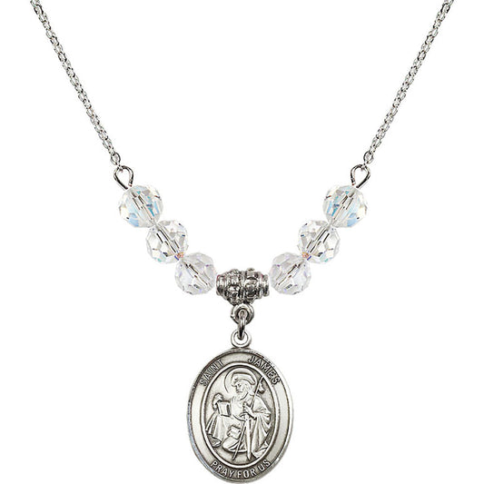 Sterling Silver Saint James the Greater Birthstone Necklace with Crystal Beads - 8050