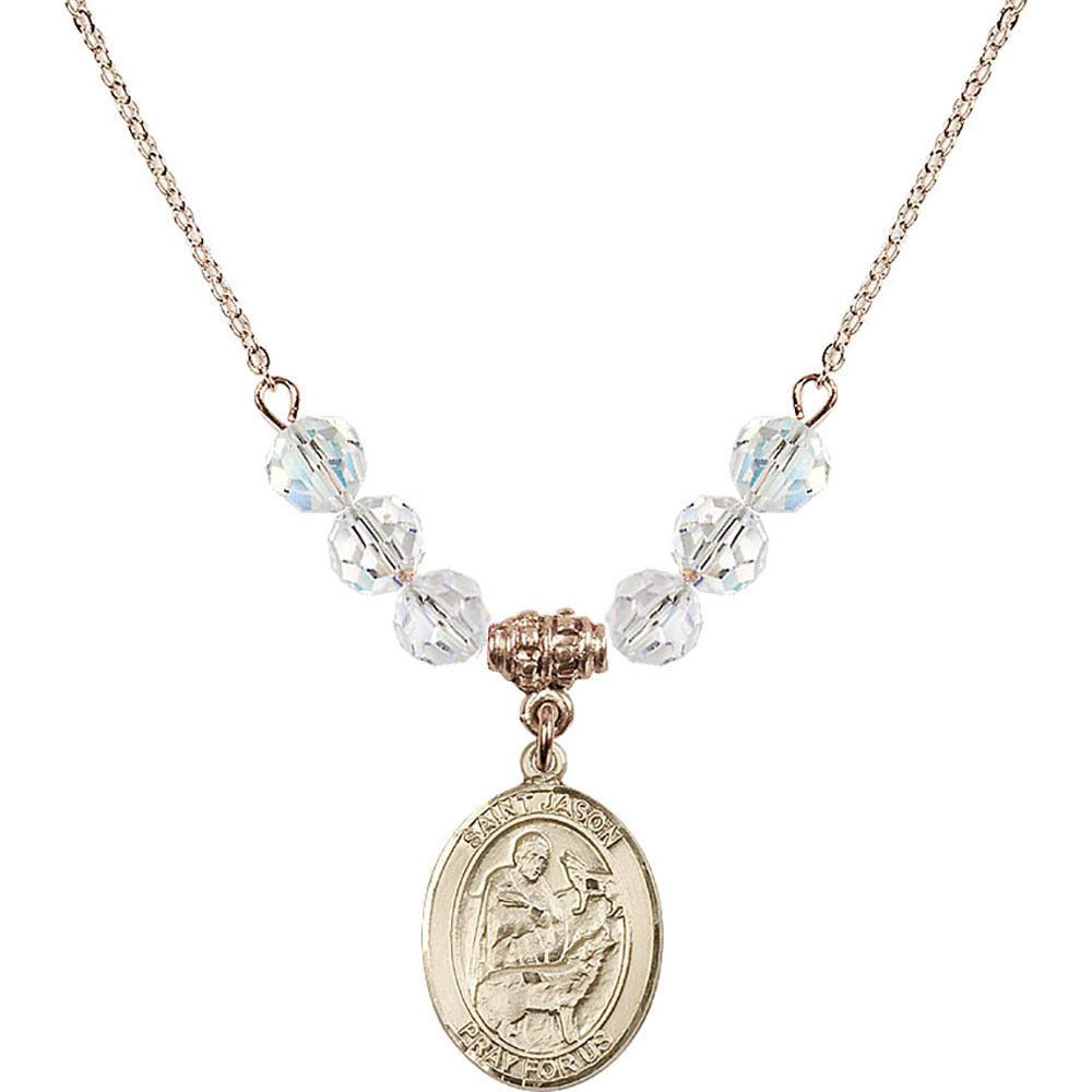 14kt Gold Filled Saint Jason Birthstone Necklace with Crystal Beads - 8051