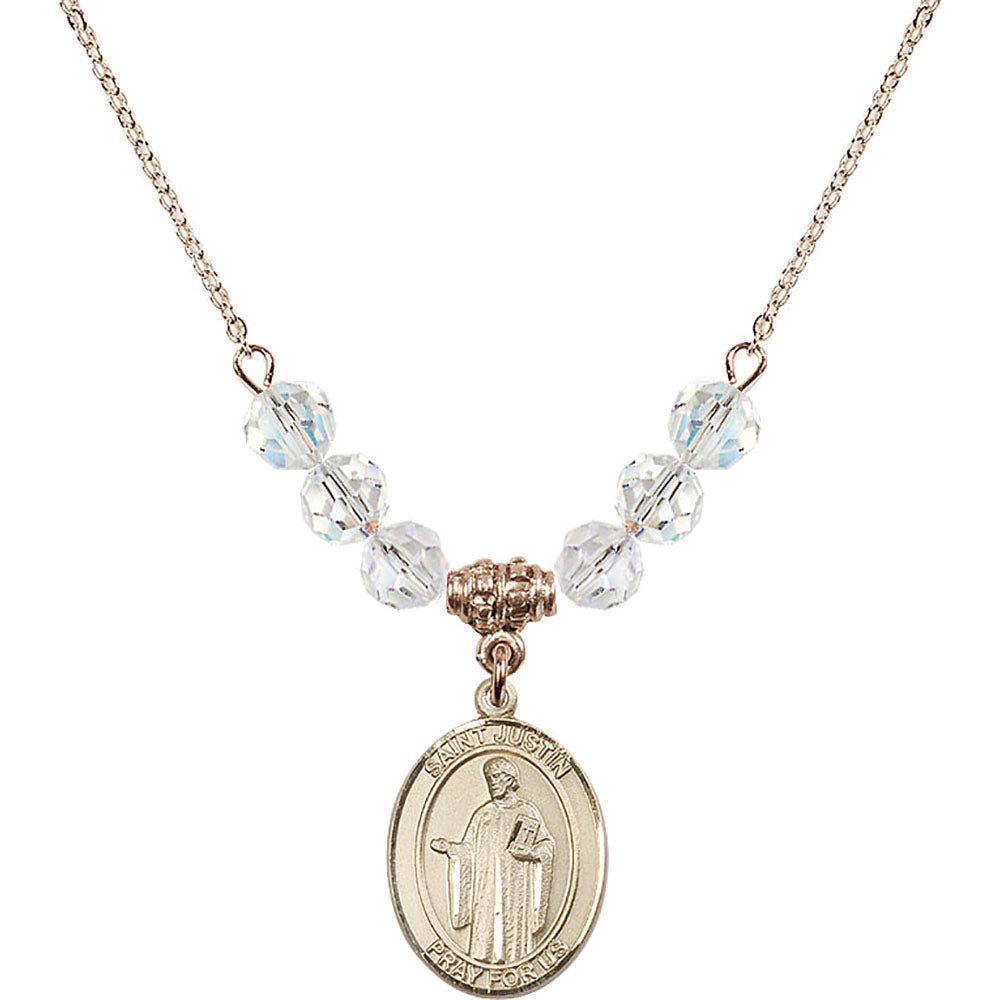 14kt Gold Filled Saint Justin Birthstone Necklace with Crystal Beads - 8052