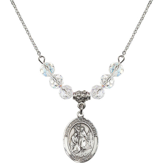 Sterling Silver Saint John the Baptist Birthstone Necklace with Crystal Beads - 8054