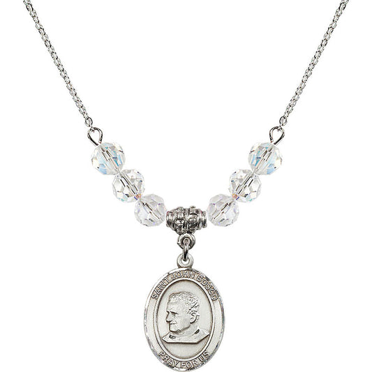 Sterling Silver Saint John Bosco Birthstone Necklace with Crystal Beads - 8055