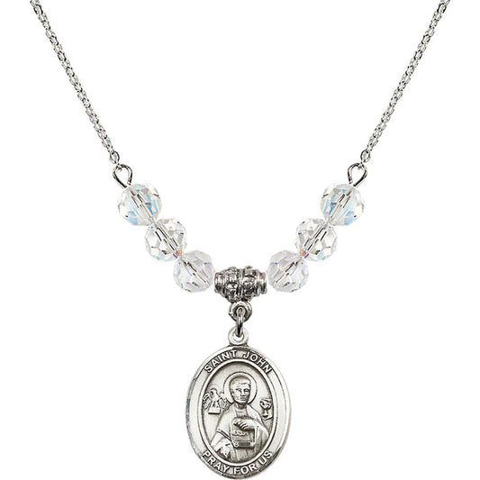 Sterling Silver Saint John the Apostle Birthstone Necklace with Crystal Beads - 8056