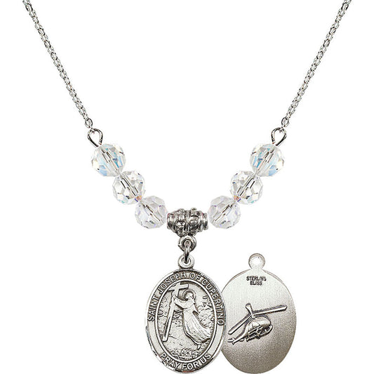 Sterling Silver Saint Joseph of Cupertino/Helecopter Birthstone Necklace with Crystal Beads - 8057