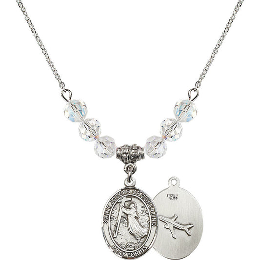Sterling Silver Saint Joseph of Cupertino Birthstone Necklace with Crystal Beads - 8057