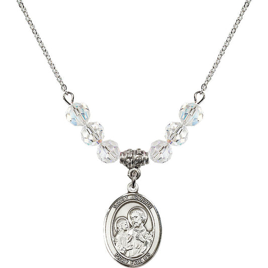 Sterling Silver Saint Joseph Birthstone Necklace with Crystal Beads - 8058